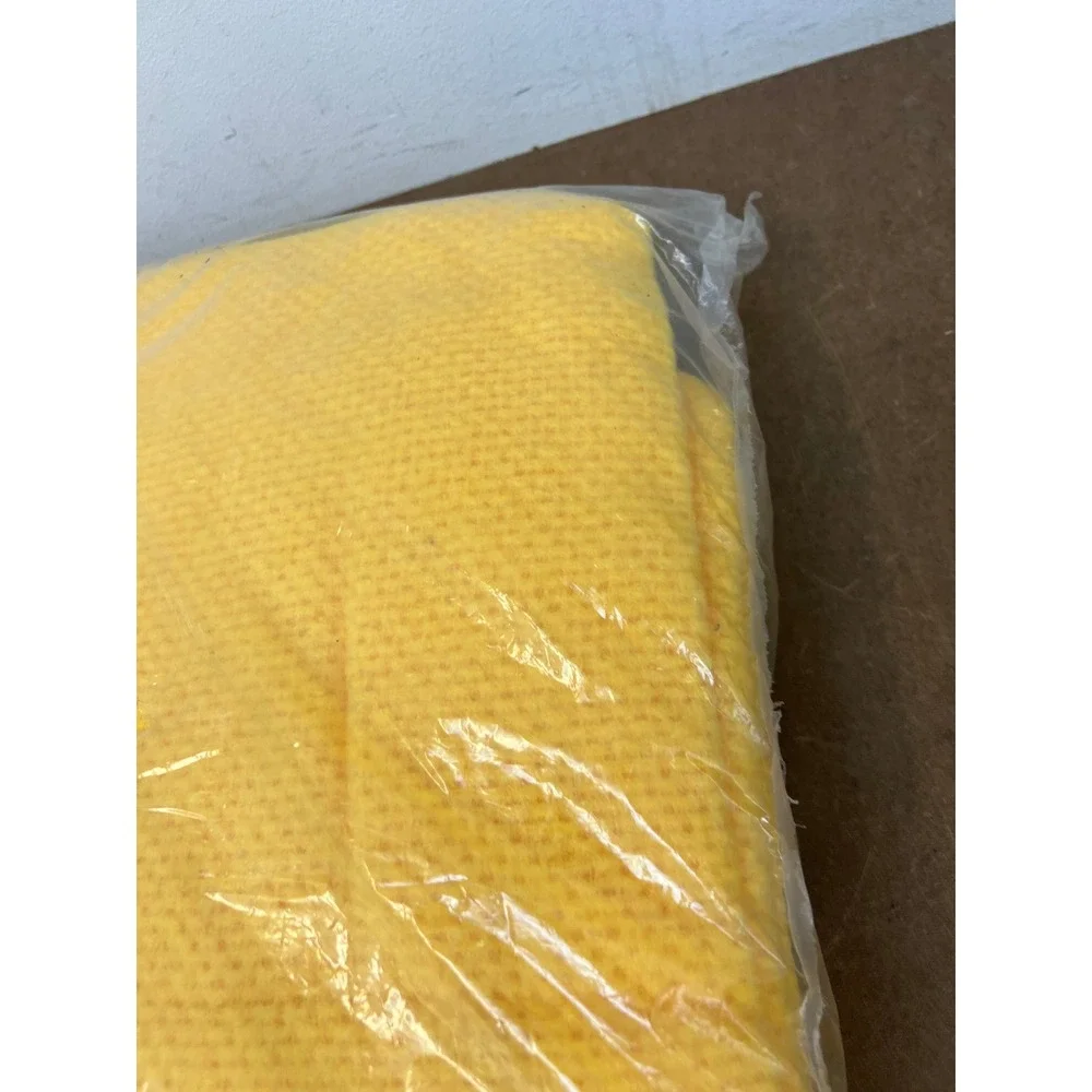 Vintage Touraine Yellow Thermal Blanket 100% Polyester Nylon Bound Imperfect NOS